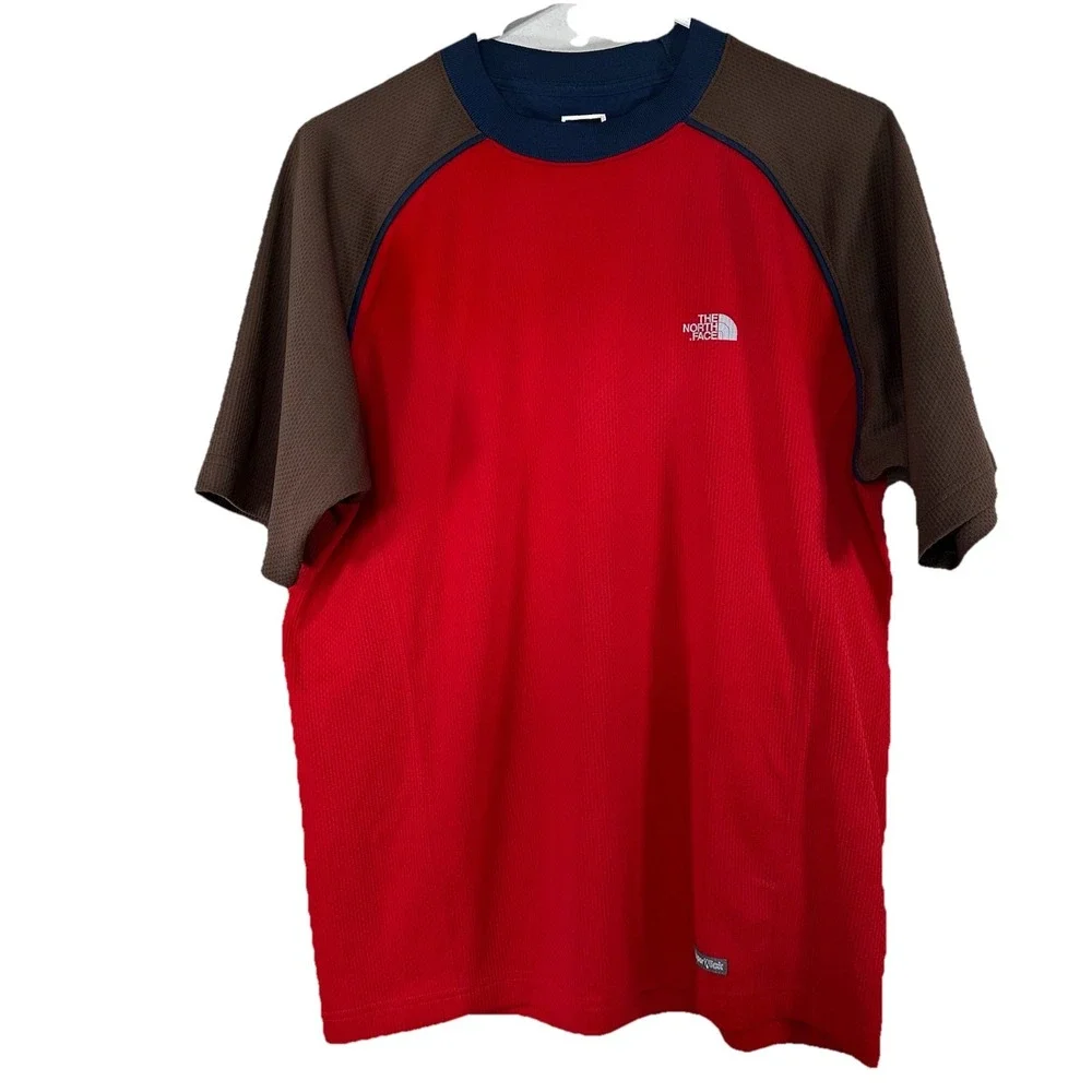 The North Face Shirt Mens M Red Brown Vaporwick Short Sleeve